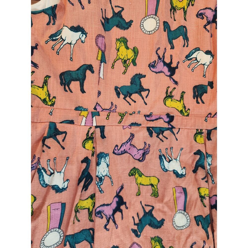 Modcloth sz 1X Horse ribbon shirt dress Linen blend lined pockets button up - Picture 8 of 16